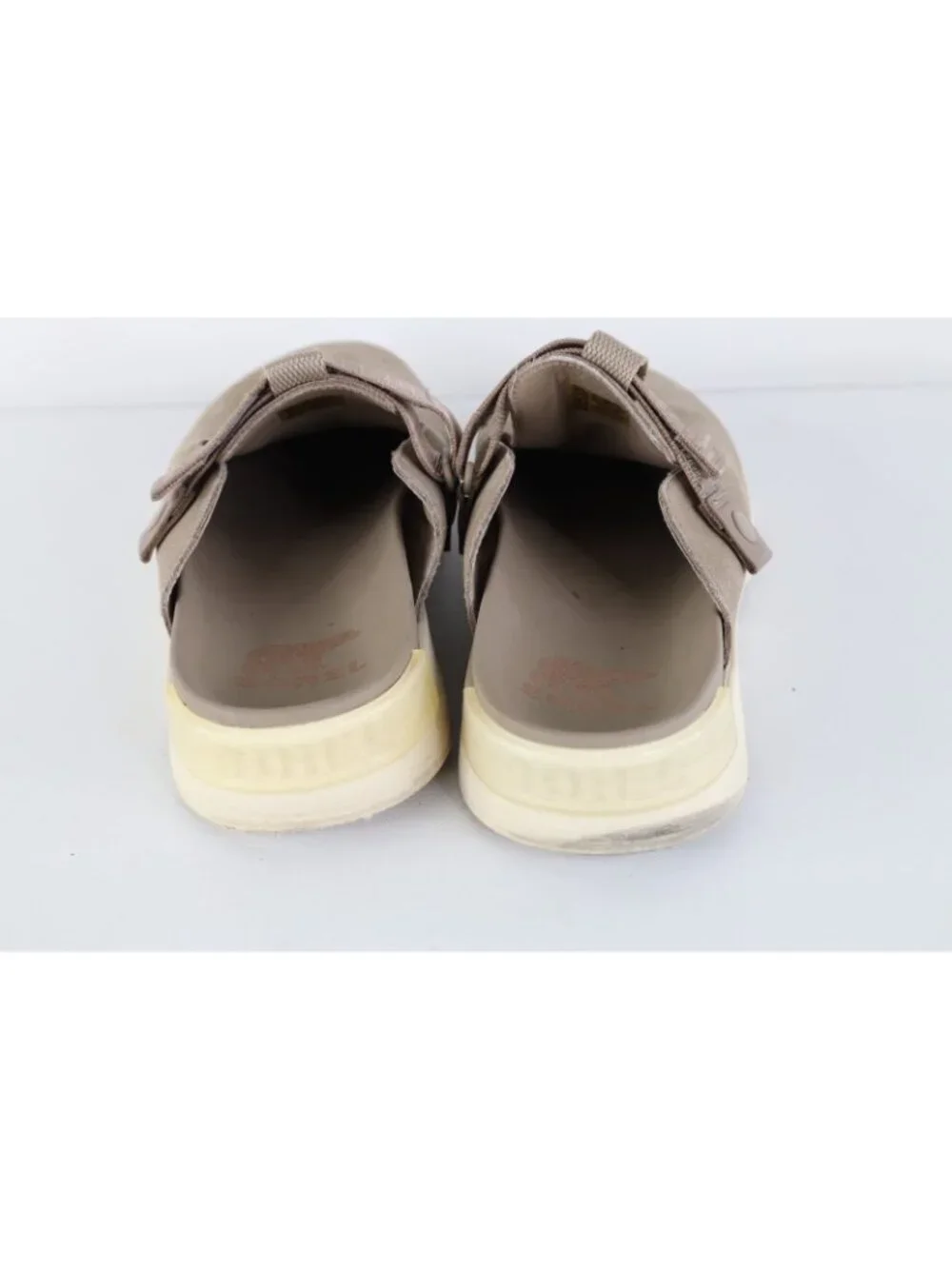 Vtg Y2K Sorel Womens 9.5 Suede Leather Viibe Chunky Mules Sandals Shoes Beige
